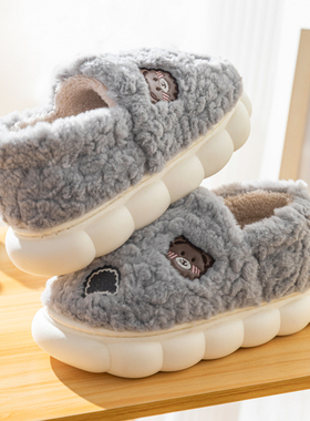 秋冬季棉拖鞋男士包跟绒面保暖踩屎感外穿棉鞋女月子室内家居保暖