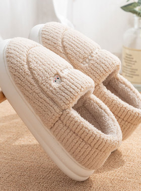 秋冬季新款包跟月子鞋11月12月加绒保暖厚底踩屎感防滑棉拖鞋女士