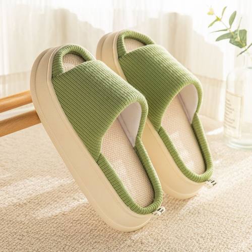 日式亚麻拖鞋女夏季厚底踩屎感