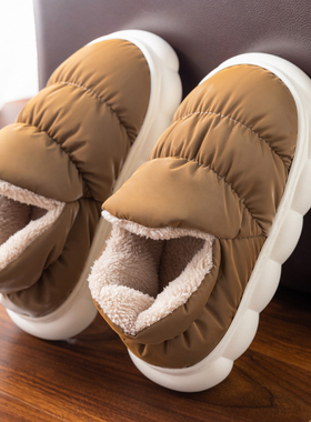 秋冬季棉拖鞋男包跟加绒保暖踩屎感防滑防水月子鞋棉拖鞋女可外穿