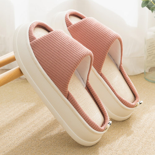 亚麻拖鞋女款厚底家用棉麻拖鞋