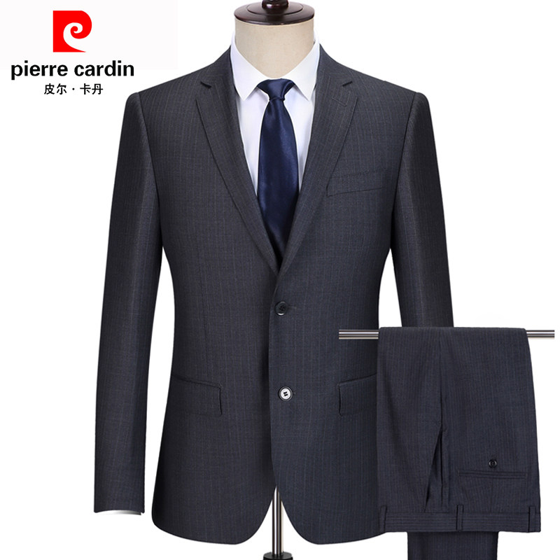 皮尔卡丹中老年灰色条纹西服套装