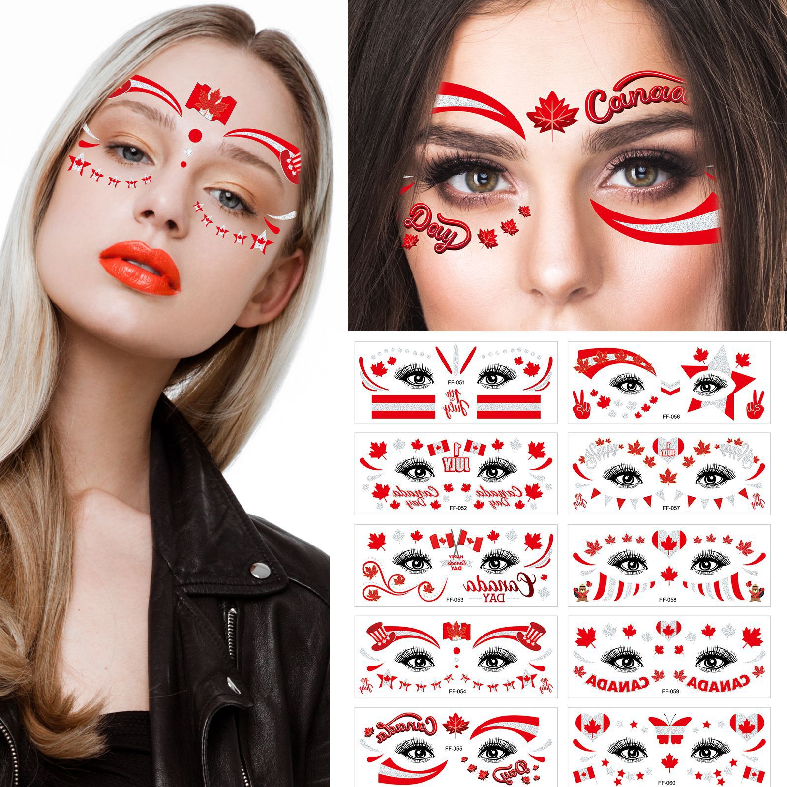 25 Canada Independence Day Maple Leaf Face Tattoo Sticker C