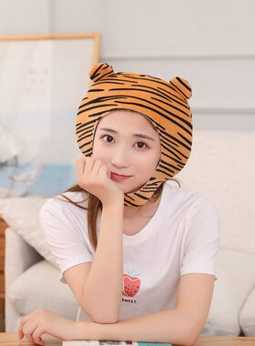 短款条纹老虎头套帽子毛绒头套拍照道具写真道具卡通头套
