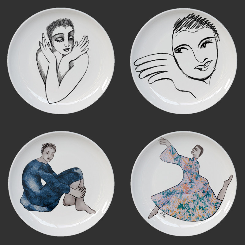 Carrol Boyes艺术盘子南非大牌手绘抽象人物装饰摆件点心果盘挂盘