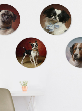 CARL REICHERT狗狗油彩画装饰盘 欧式异国风情摆盘 文艺软装挂件