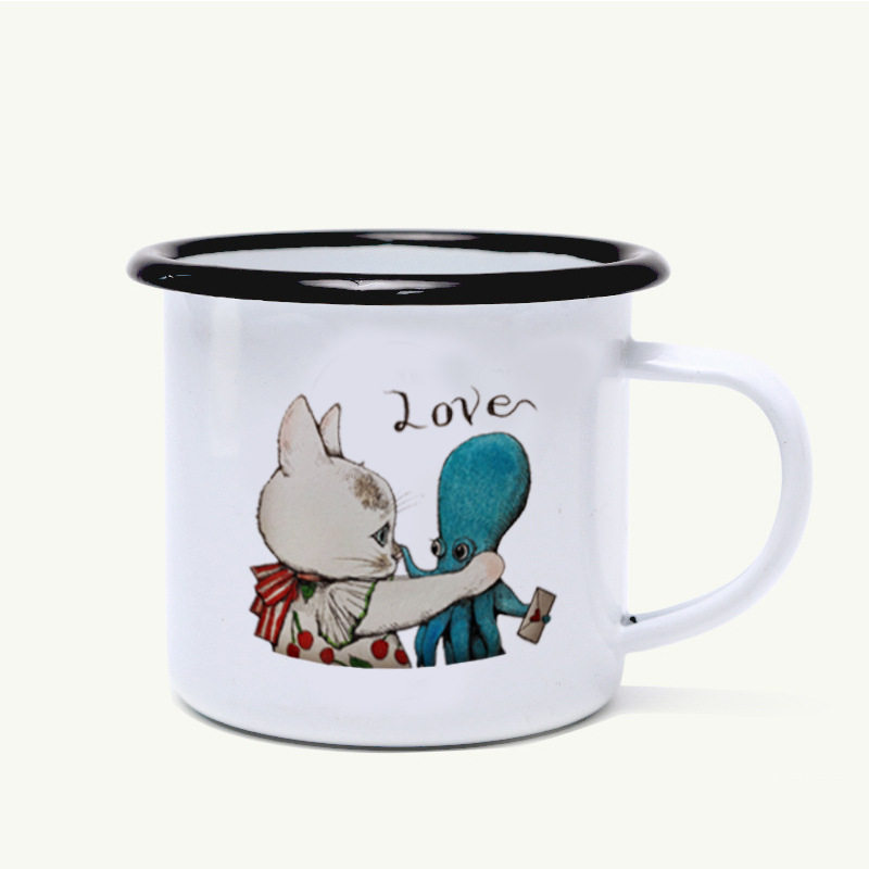 樋口裕子杯子猫咪日本手作手绘搪瓷杯可爱风小巧咖啡杯手工奶茶杯