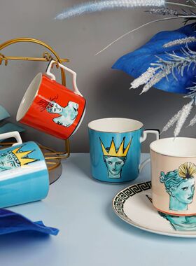 Ginori1735海神之旅骨瓷盘海王星蓝色马克杯意大利复古瓷器咖啡杯