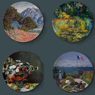 饰挂盘书柜摆盘家居艺术画廊文艺摆件Monet 莫奈手绘装 水彩名画