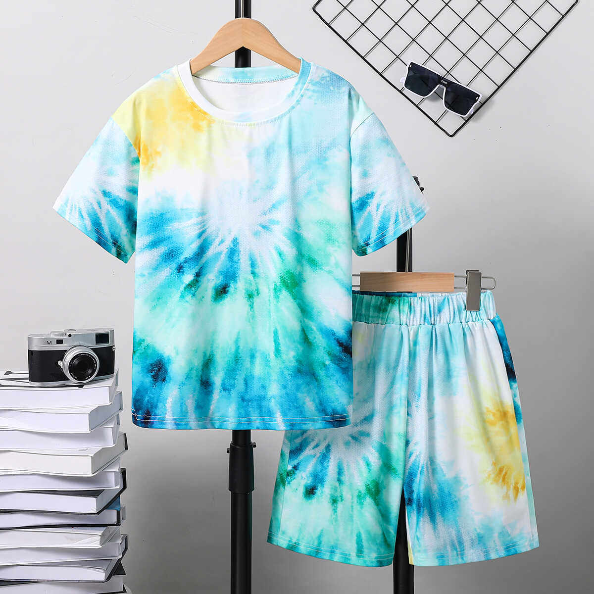 儿童夏季扎染套装童装夏装短袖短裤运动套装跨境男童欧美两件套夏
