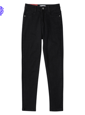 纯棉牛仔裤女重工保暖显瘦磨毛加绒修身小脚裤冬水洗黑色长裤高腰