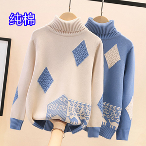 毛衣高领纯棉女长袖全棉套头打底线衣加绒加厚棉线冬针织衫头保暖