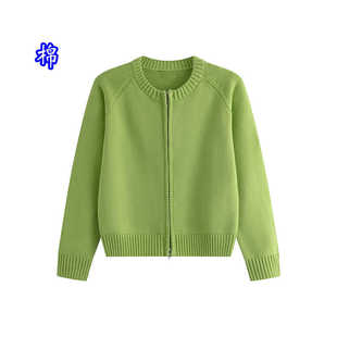 100%纯棉拉链短款 线衣全棉加厚高级感外套棉线小众冬 毛衣女针织衫