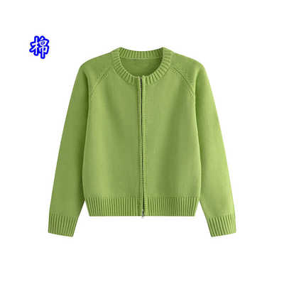 100%纯棉拉链短款毛衣女针织衫线衣全棉加厚高级感外套棉线小众冬
