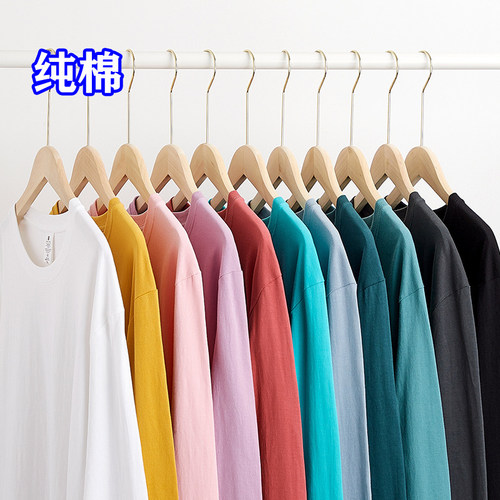 纯棉T恤女宽松全棉圆领套头衫
