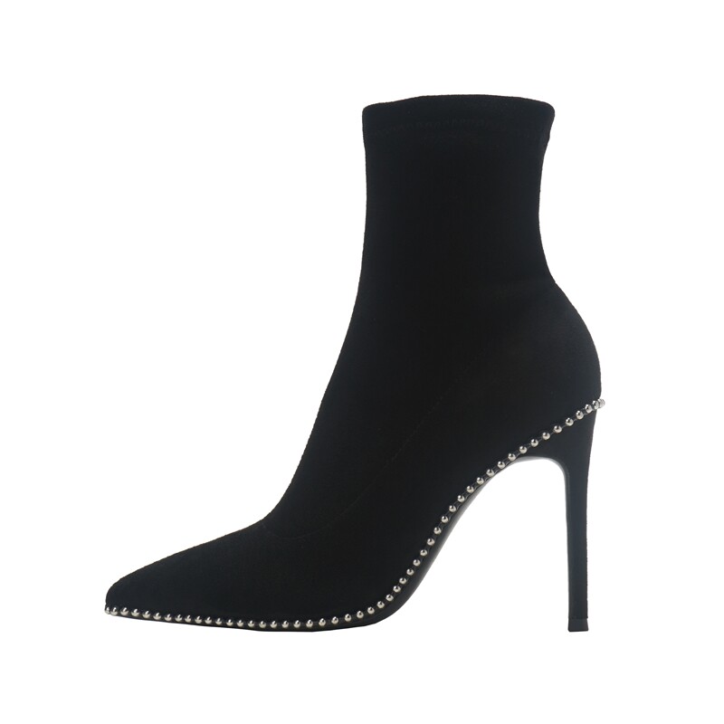 EUROPE AND THE UNITED STATES 2024 AUTUMN NEW BEADED POINTED HEEL HEEL BOOTS WOMENS THIN HEEL VERSATILE SLIM STRETCH BOOTS SKINNY BOOTS