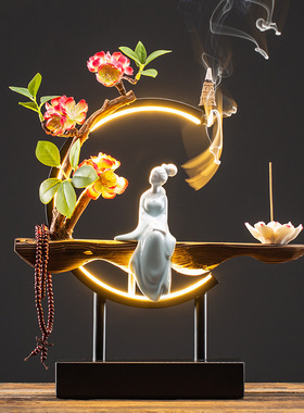 厂家直供新中式led灯圈倒流香 客厅玄关装饰家居摆件禅意工艺品