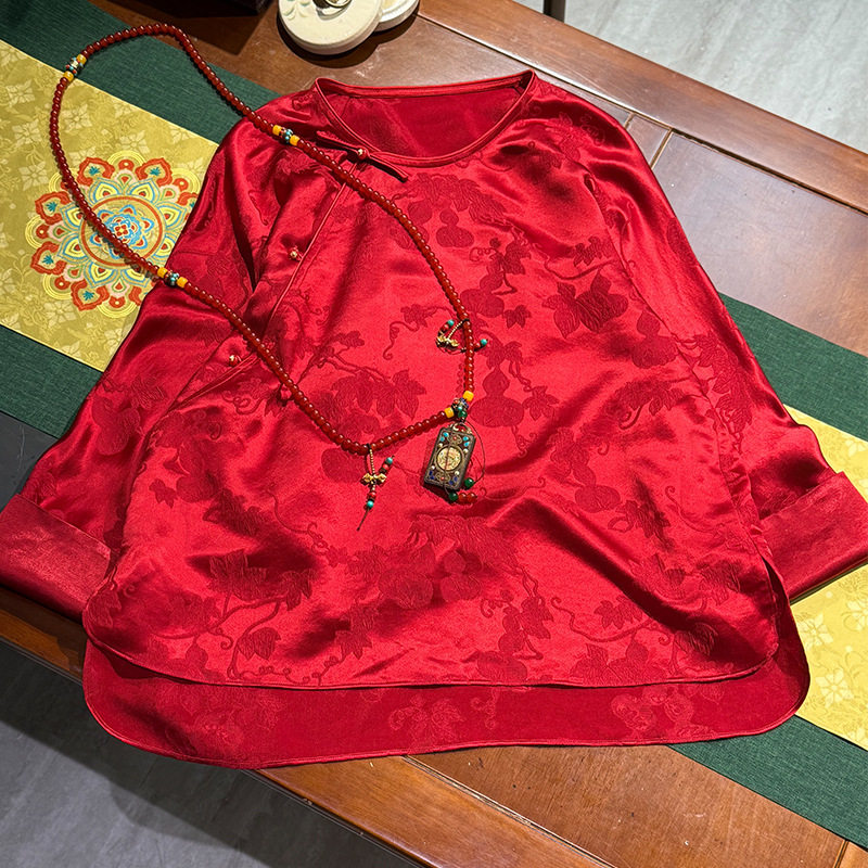 26早春新款复古新中式真丝提花打底衫上衣国风宽松显瘦内搭衬衣女,女装/女士精品,上衣,淘宝优惠券,粉丝福利购,淘宝优惠卷