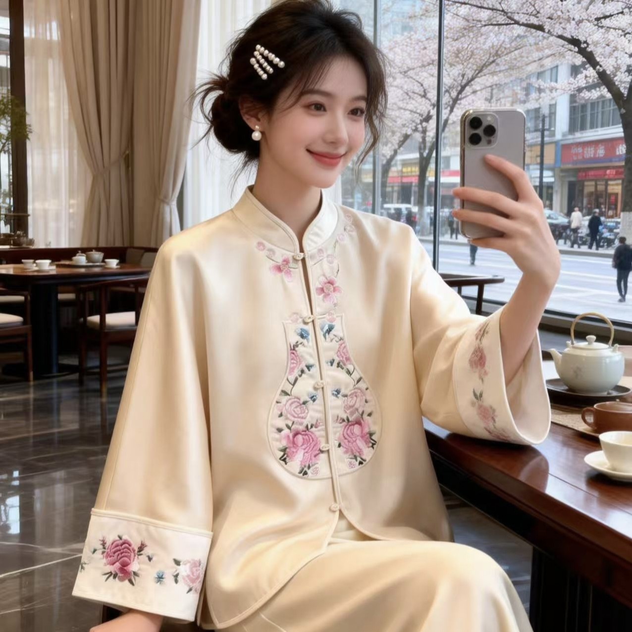 新中式唐装上衣女26秋复古斜襟盘扣醋酸刺绣立领改良旗袍外套开衫