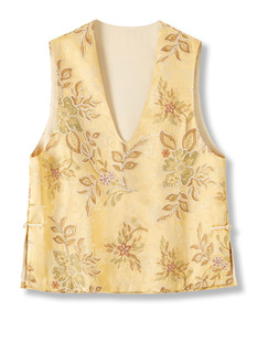 2026春夏新款新中式人丝提花马甲女 复古国风V领无袖坎肩叠穿背心