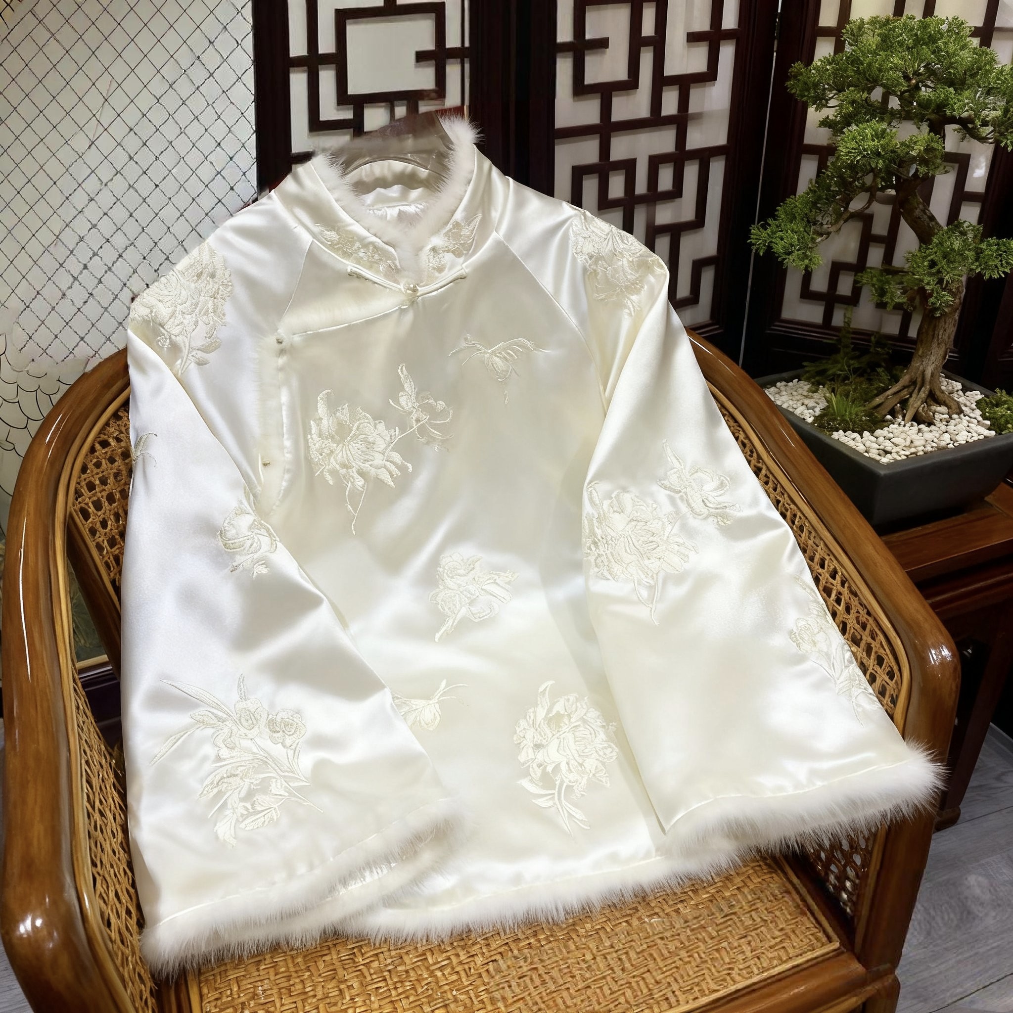新中式棉服复古国风水貂毛拼接醋酸刺绣刺绣改良旗袍款唐装小棉袄