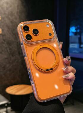 适用苹果16手机壳iPhone17promax防摔15旋转磁吸支架高级感纯色13