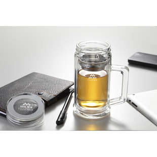 名到MIODO 双层玻璃杯商务办公杯泡茶杯附手柄 MD-NVY350B 350ml