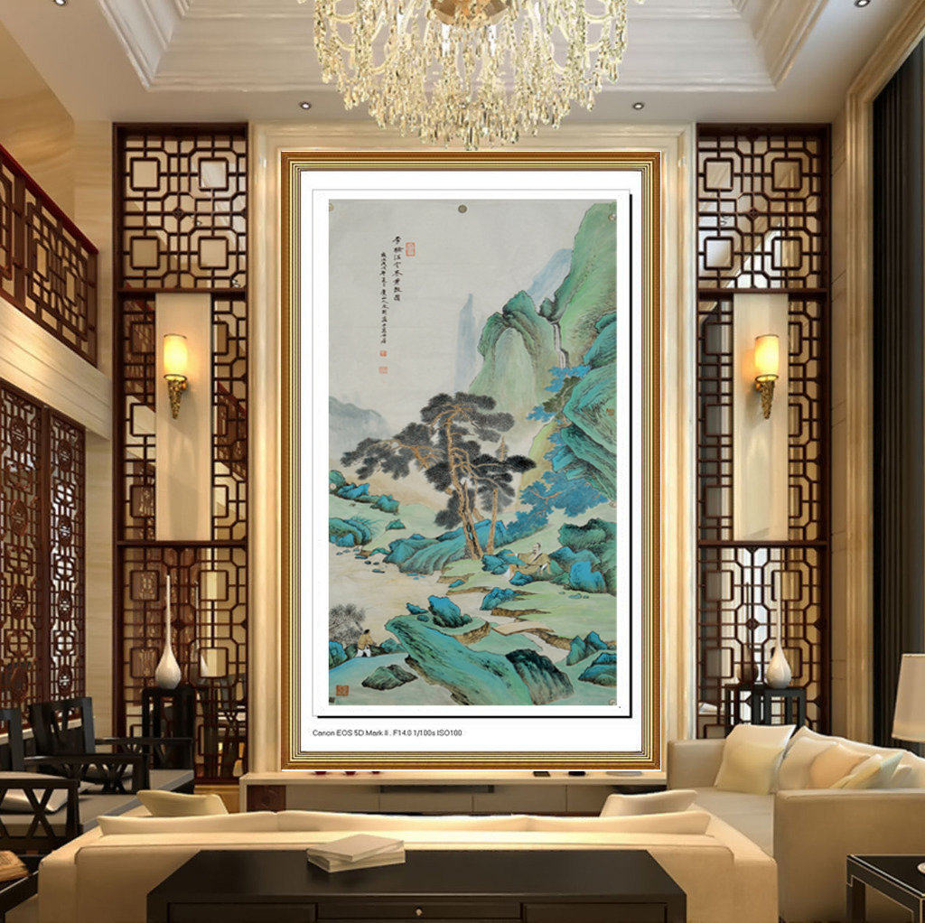 热卖一枫斋纯手绘精品国画仿古山水画四尺中堂仿张大千寒林萧散图
