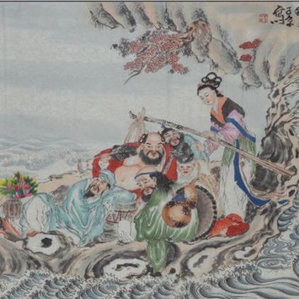 热卖客厅一枫斋纯手绘精品人物画系列四尺横幅八仙过海图推荐爆款