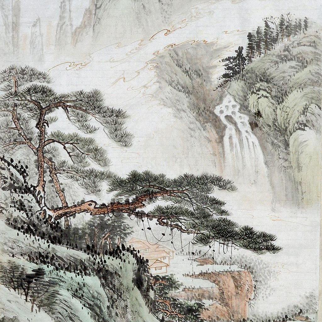 客厅新款一枫斋纯手绘精品自创三尺中堂中国画青绿山水画1人气