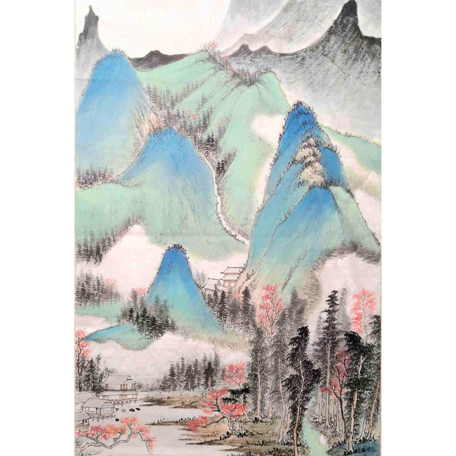 热卖国画一枫斋纯手绘精品仿古山水画三尺中堂水墨秋江渔隐图惊爆