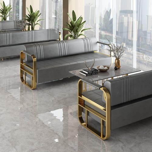 理发店沙发等候椅网红三人简约美发店休息区发廊不锈钢长条小沙发