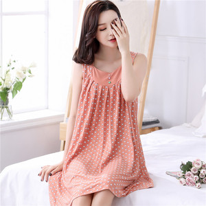 背心睡裙女夏胖MM加肥加大码宽松韩版睡衣中裙中年妈妈休闲家居服