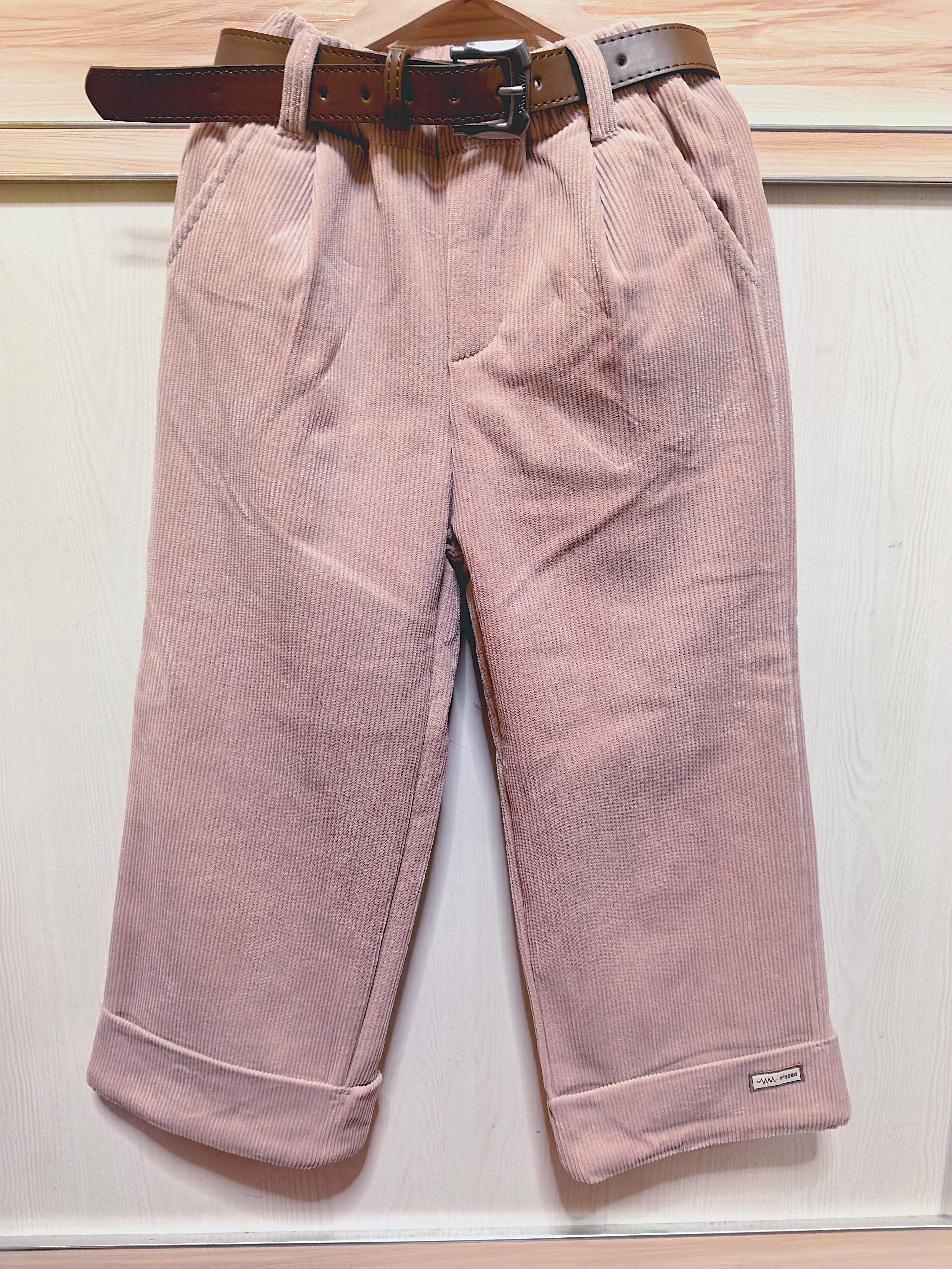 格格家冬款女童薄绒灯芯绒粉色休闲裤