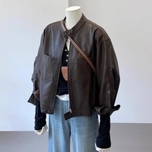 棕色短款皮衣外套女2024年春秋新款爆款独特超好看夹克机车小个子