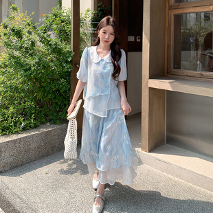 夏季 1816 新品 娃娃领2C285 P145K218 扎染绣花减龄仙女裙套装 爆款