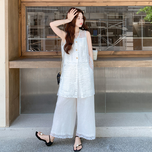 主推新款时尚减龄天丝亚麻+蕾丝拼接两件套C252-2619P185K278
