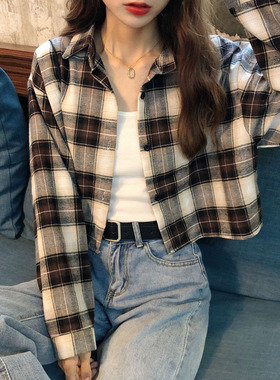2024新款韩版衬衣格子长袖开衫外套学生潮流时尚休闲宽松显瘦上衣