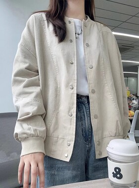 2024新款官图 原版做法 三标齐灯芯绒拼接外套早秋季棒球服上衣女