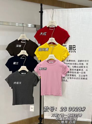 元熙3028纯色圆领正肩T恤短袖女 夏衣服款小个子修身体恤上衣3023