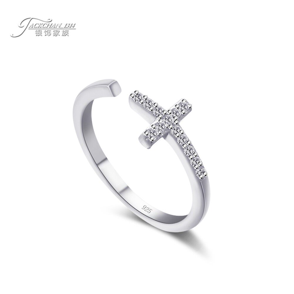 时尚纯银戒指925纯银女款开口指环镶嵌锆石甜美简约生日送好友