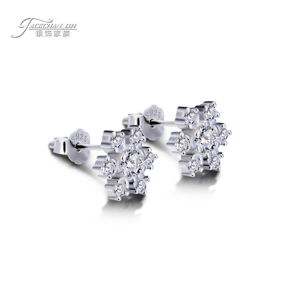 奢华高贵镶嵌锆石雪花耳钉925纯银女款简单时尚满锆生日宴会配饰