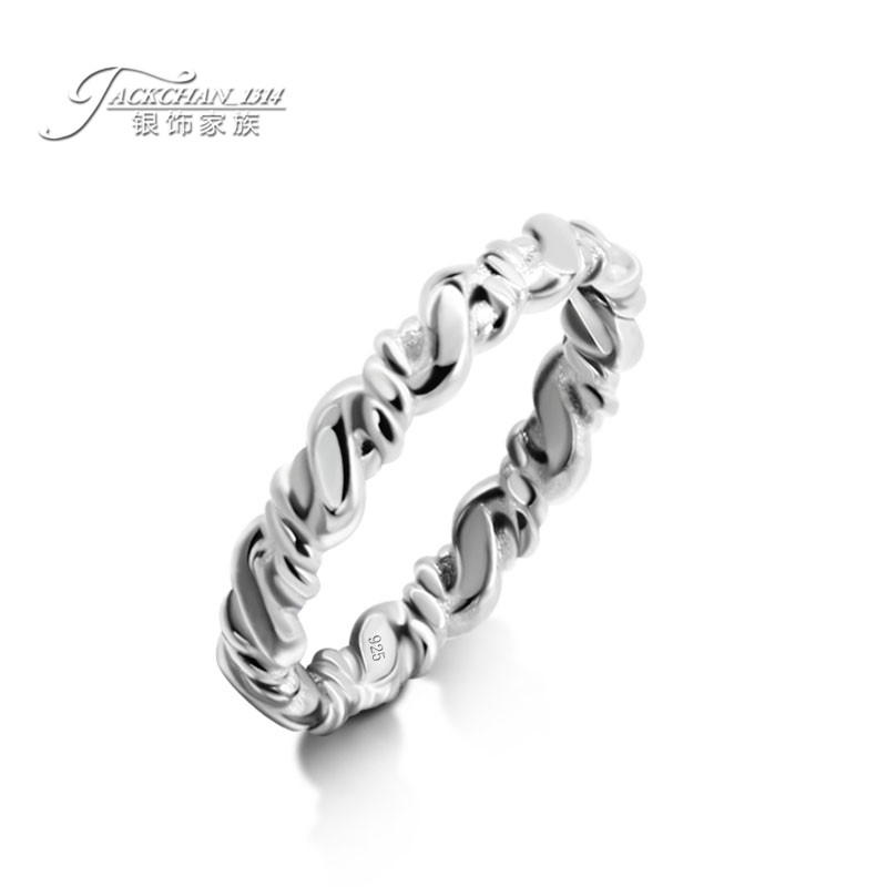 时尚简单925纯银波纹戒指女款流行简约指环尾戒送女生闺蜜礼物潮