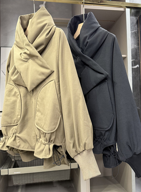 G上8K+！柜款！工装风宽松白鹅绒羽绒服围脖外套女    W257260~ZY