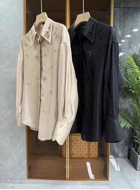 美翻！yuan厂订单！钉珠天丝翻领长袖衬衫上衣女   AE0531~ME