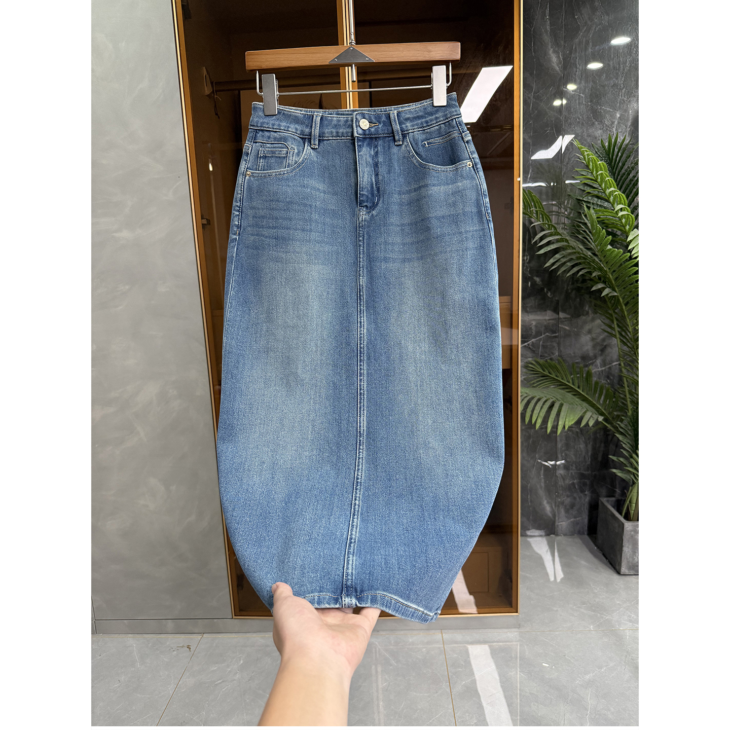 N货！莱赛尔后开衩牛仔半身裙