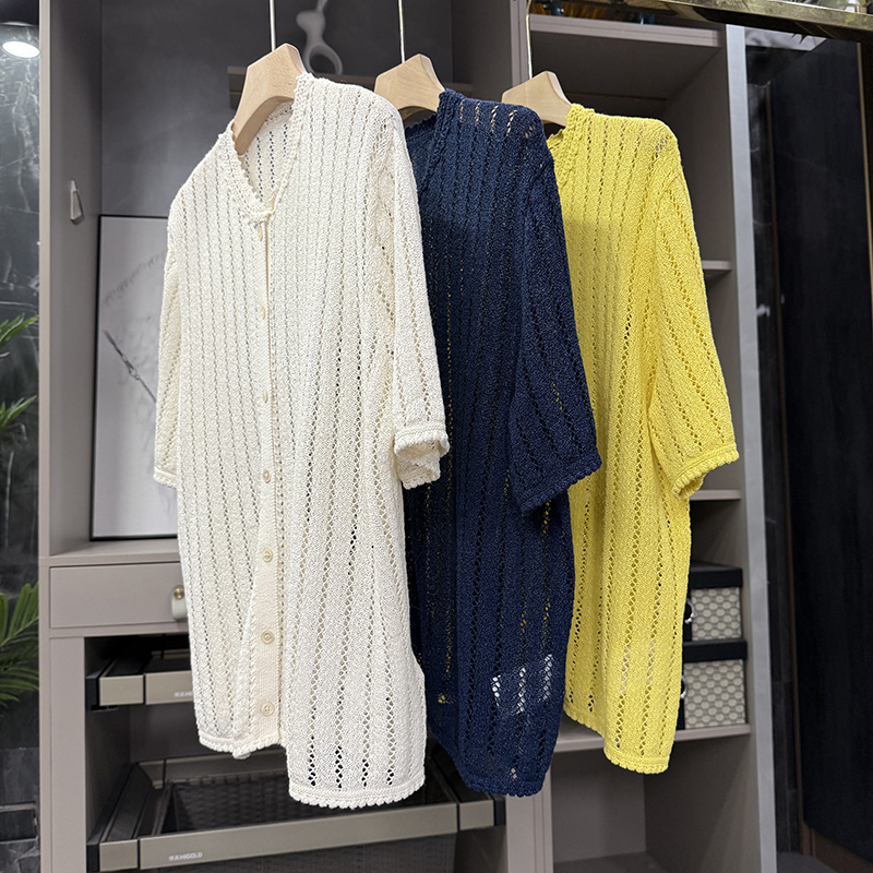 王炸单品！和纸镂空针织开衫圆领短袖上衣女   D1662~ZY