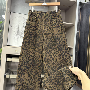 NZ2508 高个子收 女 中高腰豹纹牛仔镰刀裤 上腿JUJU美