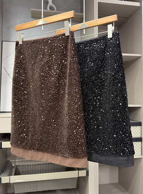 御姐气场直接拉满！重磅亮片丝绒高腰A字半身裙女   HK1289~ZY