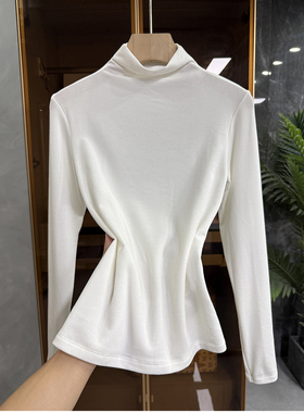 衣橱刚需款！正肩绵羊毛小立领长袖打底衫T恤女    M785102~JS